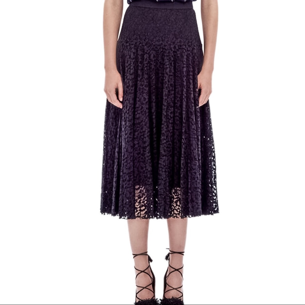 Rebecca Taylor Floral Lace Pleated Midi Skirt